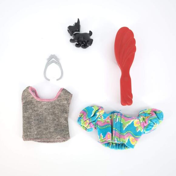 Barbie 5 Item Bundle - 2 Tops, 1 Red Hair Brush, 1 Gray/Grey Tiara & 1 Black Dog - Picture 4 of 12